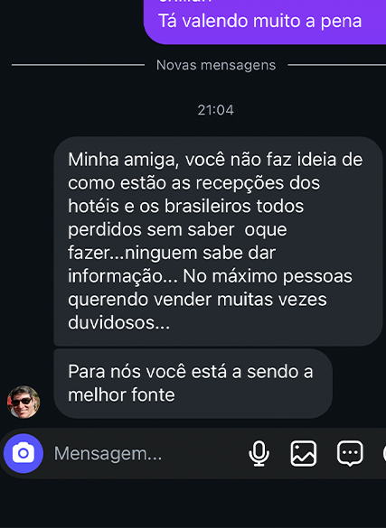 Print de depoimento de quem viajou com o guia